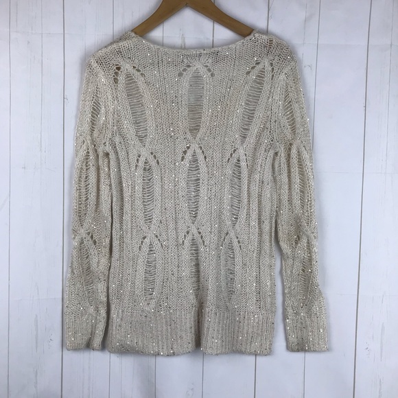 Jennifer Lopez Beige Sequin Pullover Sweater S - Picture 2 of 6